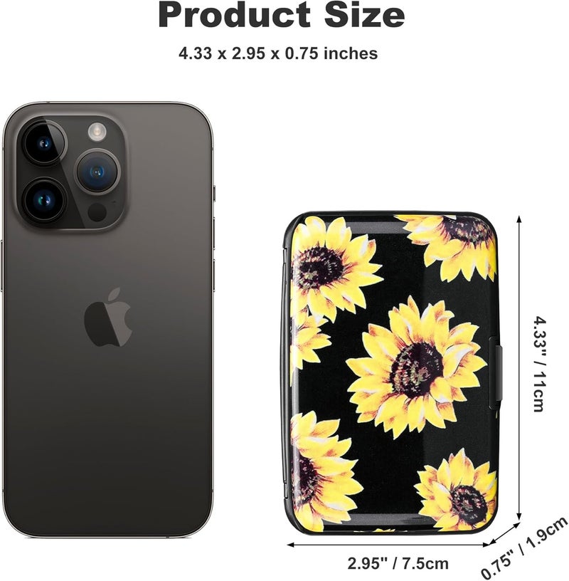 ELFISH Mini RFID Aluminum Wallet Credit Cards Holder Business Card Case Metal ID Case for Men Women (Yellow sunflower) - Image 4